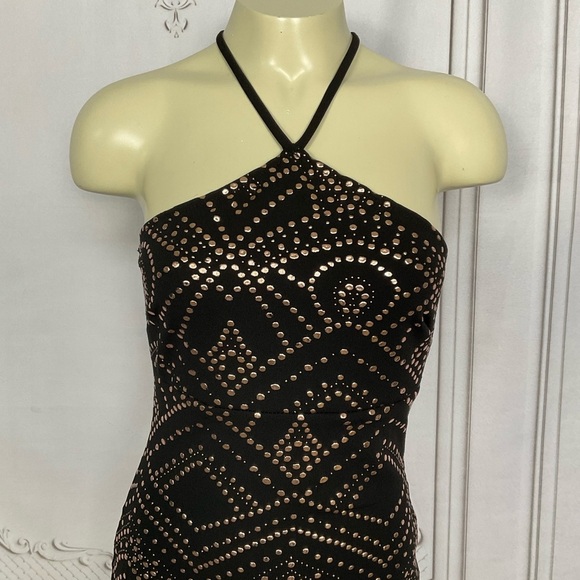 Jump Apparel Black & Gold Bronze Mermaid Style Halter Evening Gown Women 1 / 2 - Picture 2 of 8